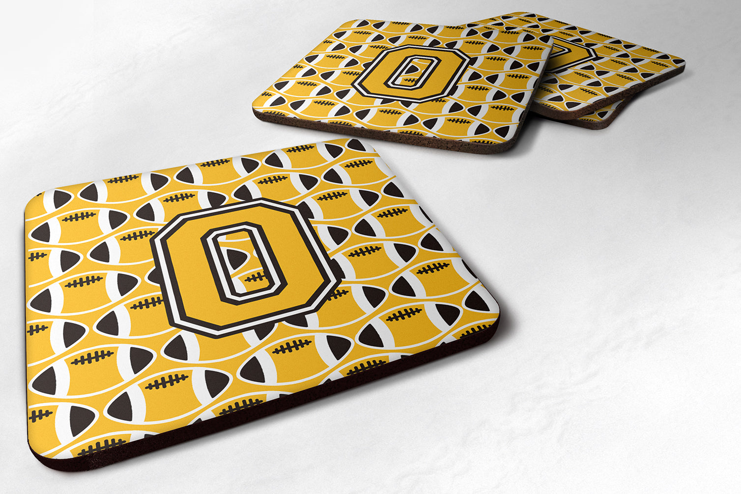 Letter O Football Black, Old Gold and White Foam Coaster Set of 4 CJ1080-OFC - the-store.com