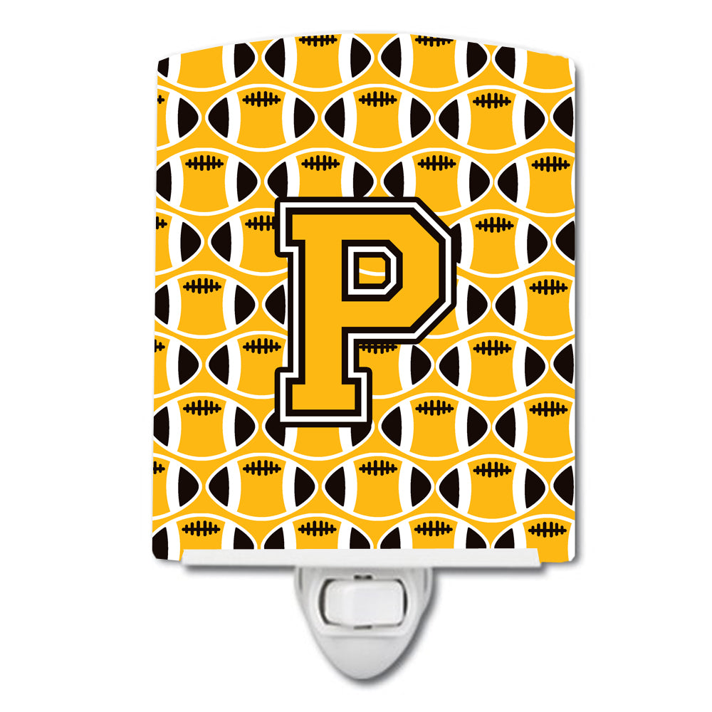 Letter P Football Black, Old Gold and White Ceramic Night Light CJ1080-PCNL - the-store.com