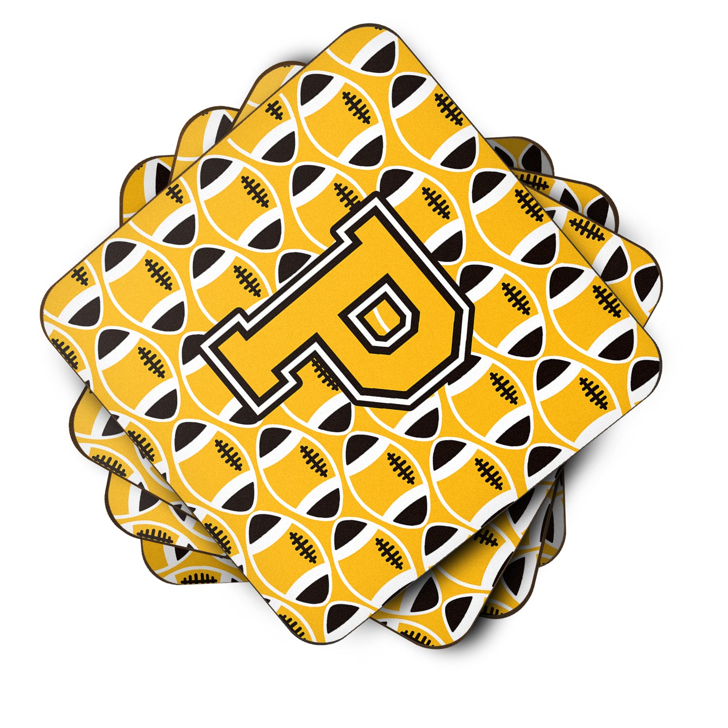 Letter P Football Black, Old Gold and White Foam Coaster Set of 4 CJ1080-PFC - the-store.com