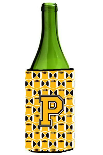 Letter P Football Black, Old Gold and White Wine Bottle Beverage Insulator Hugger CJ1080-PLITERK by Caroline's Treasures