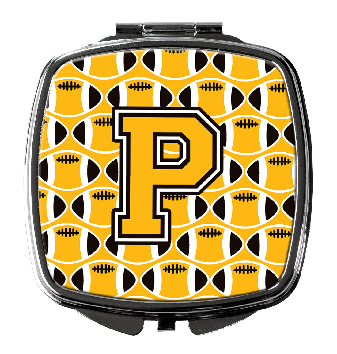 Letter P Football Black, Old Gold and White Compact Mirror CJ1080-PSCM  the-store.com.