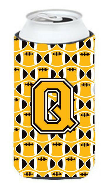 Letter Q Football Black, Old Gold and White Tall Boy Beverage Insulator Hugger CJ1080-QTBC by Caroline's Treasures