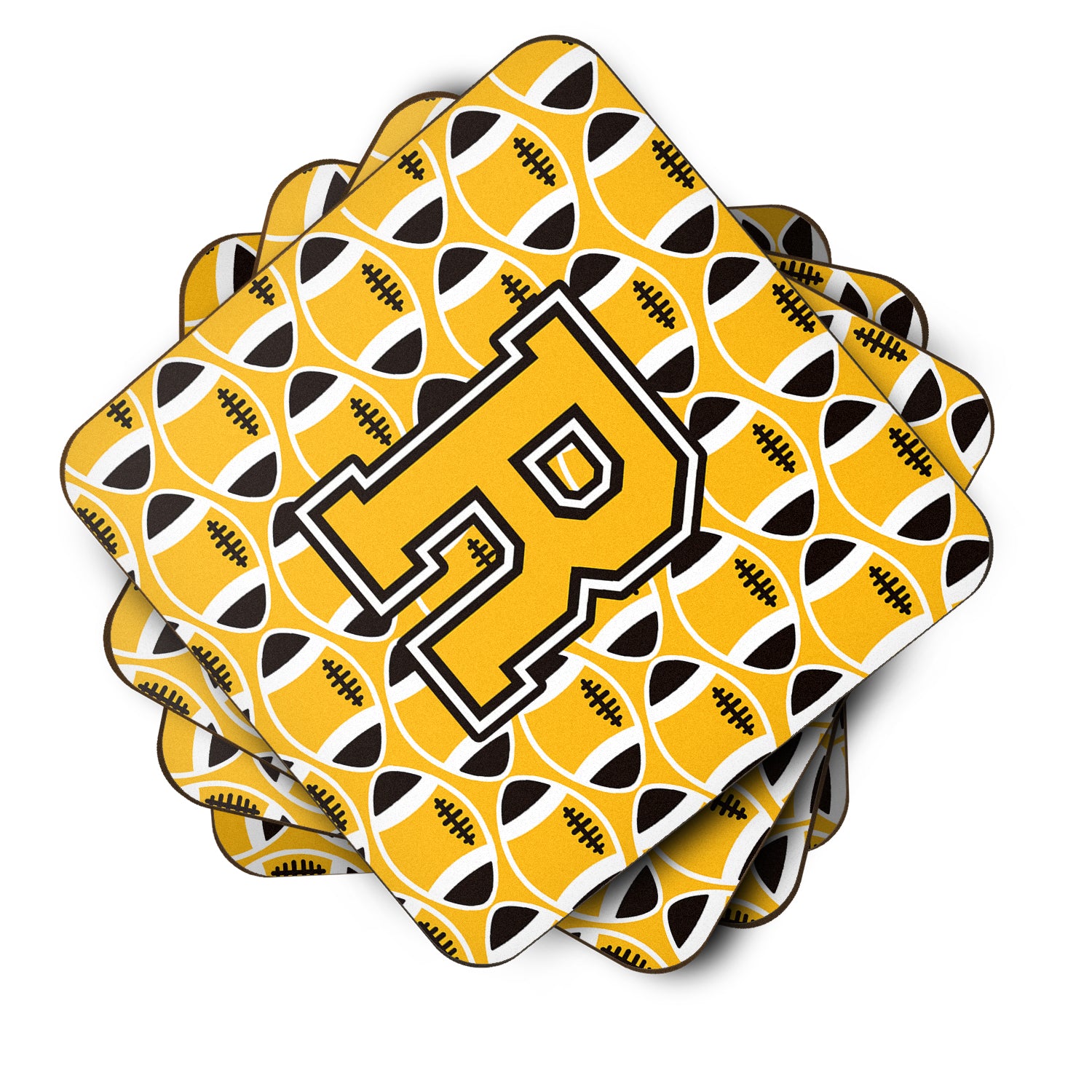 Letter R Football Black, Old Gold and White Foam Coaster Set of 4 CJ1080-RFC - the-store.com