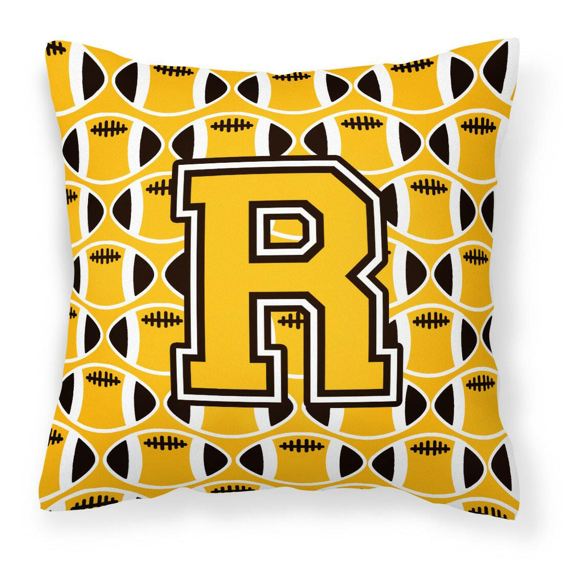 Letter R Football Black, Old Gold and White Fabric Decorative Pillow CJ1080-RPW1414 by Caroline's Treasures