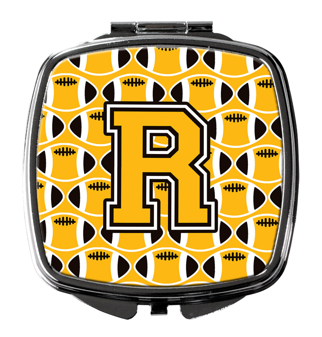 Letter R Football Black, Old Gold and White Compact Mirror CJ1080-RSCM  the-store.com.