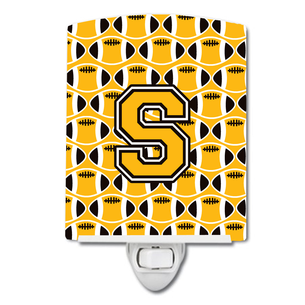 Letter S Football Black, Old Gold and White Ceramic Night Light CJ1080-SCNL - the-store.com