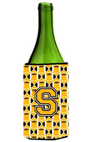 Letter S Football Black, Old Gold and White Wine Bottle Beverage Insulator Hugger CJ1080-SLITERK by Caroline's Treasures