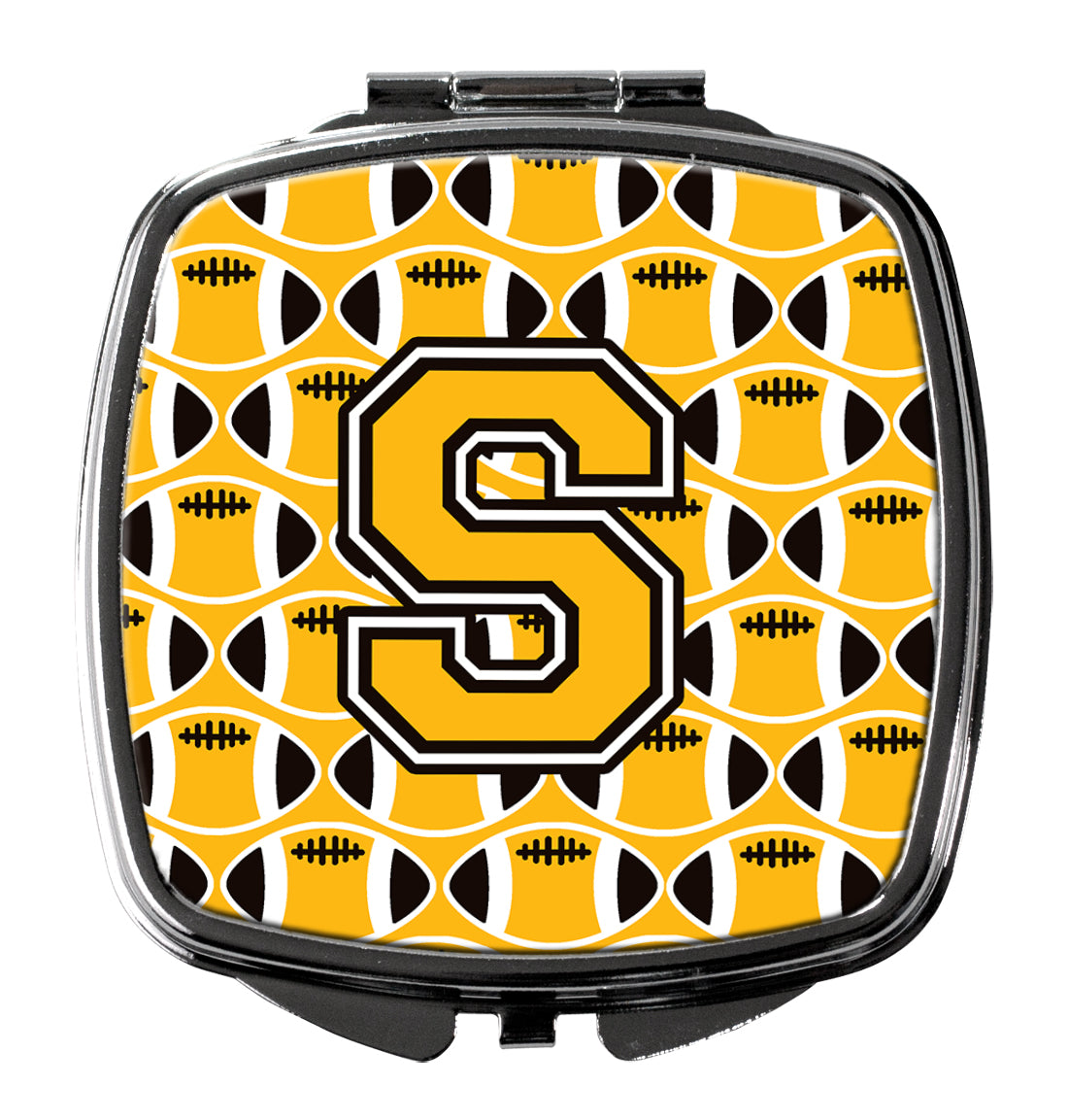 Letter S Football Black, Old Gold and White Compact Mirror CJ1080-SSCM  the-store.com.