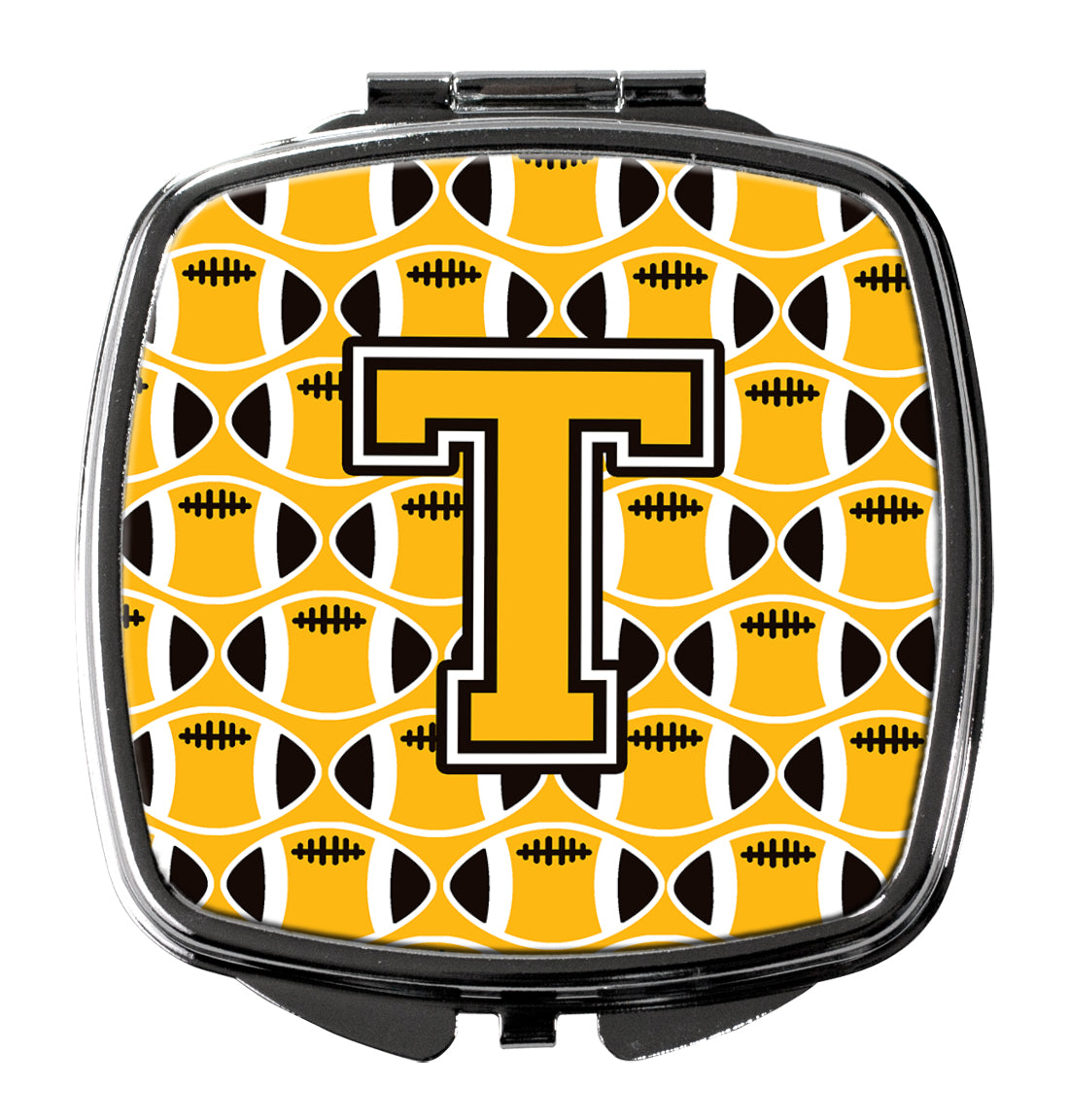 Letter T Football Black, Old Gold and White Compact Mirror CJ1080-TSCM  the-store.com.