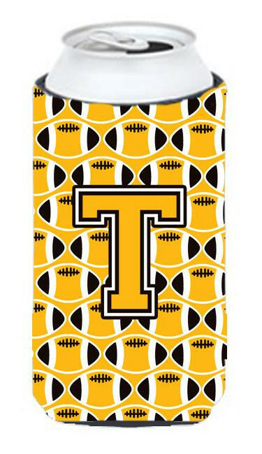 Letter T Football Black, Old Gold and White Tall Boy Beverage Insulator Hugger CJ1080-TTBC by Caroline&#39;s Treasures