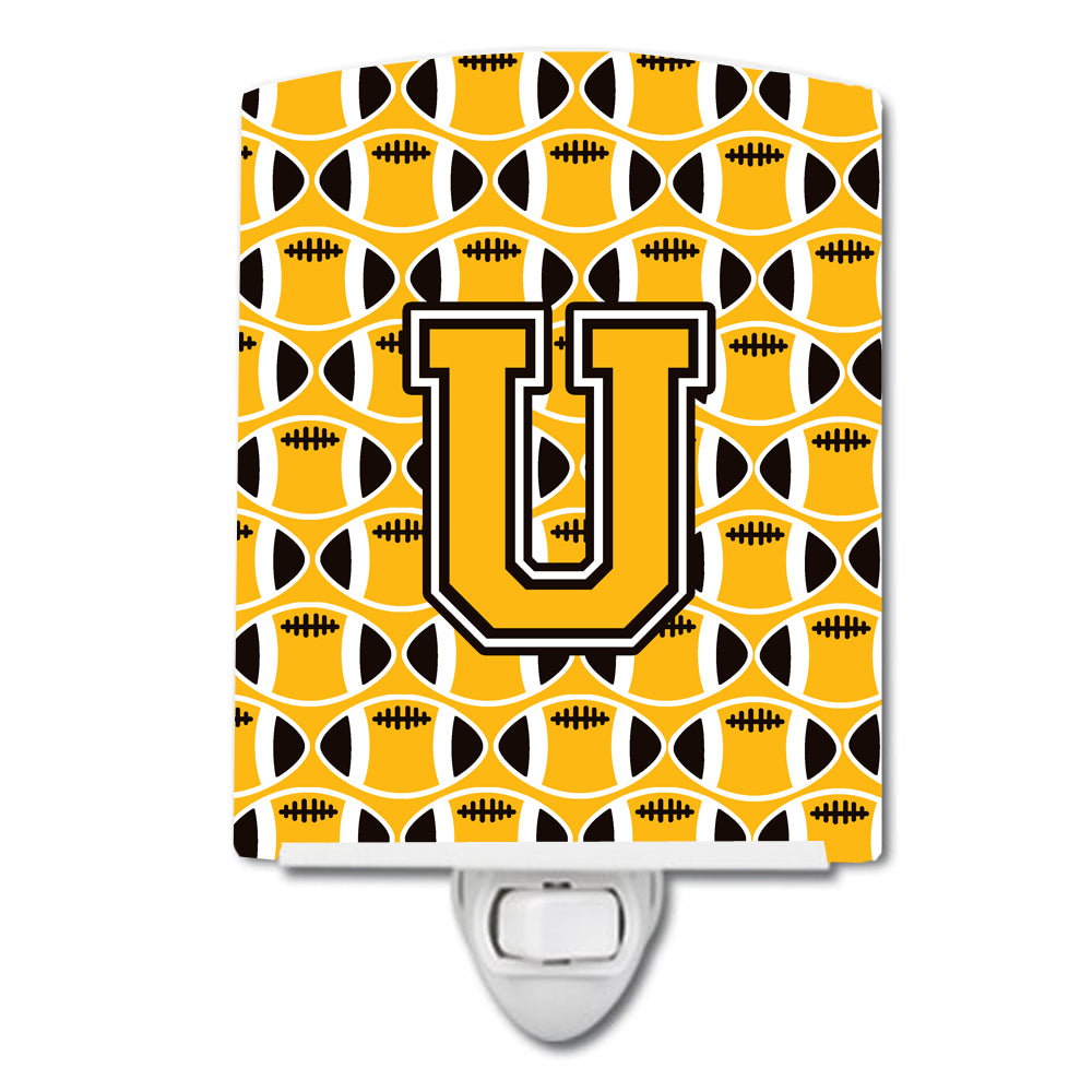 Letter U Football Black, Old Gold and White Ceramic Night Light CJ1080-UCNL - the-store.com