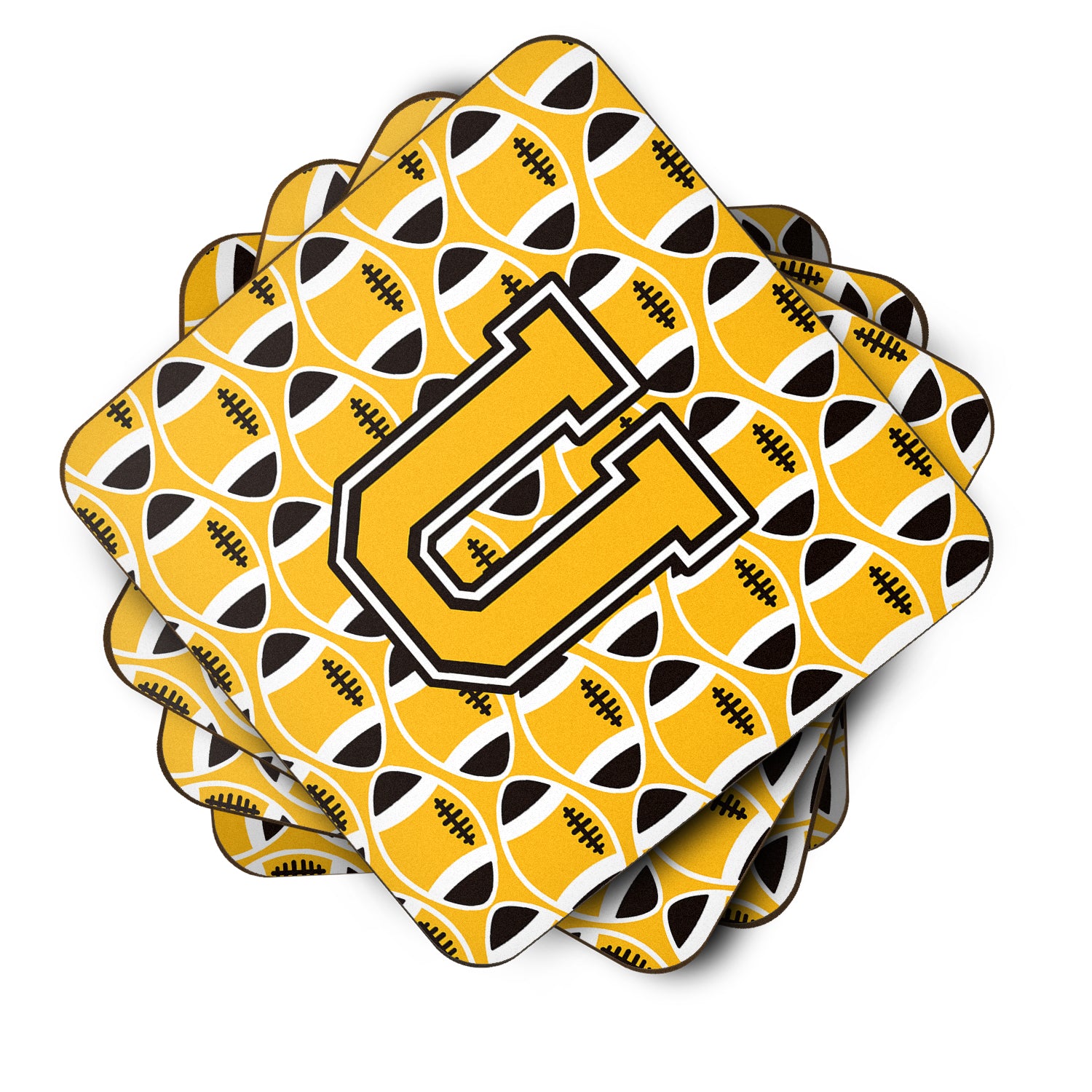 Letter U Football Black, Old Gold and White Foam Coaster Set of 4 CJ1080-UFC - the-store.com