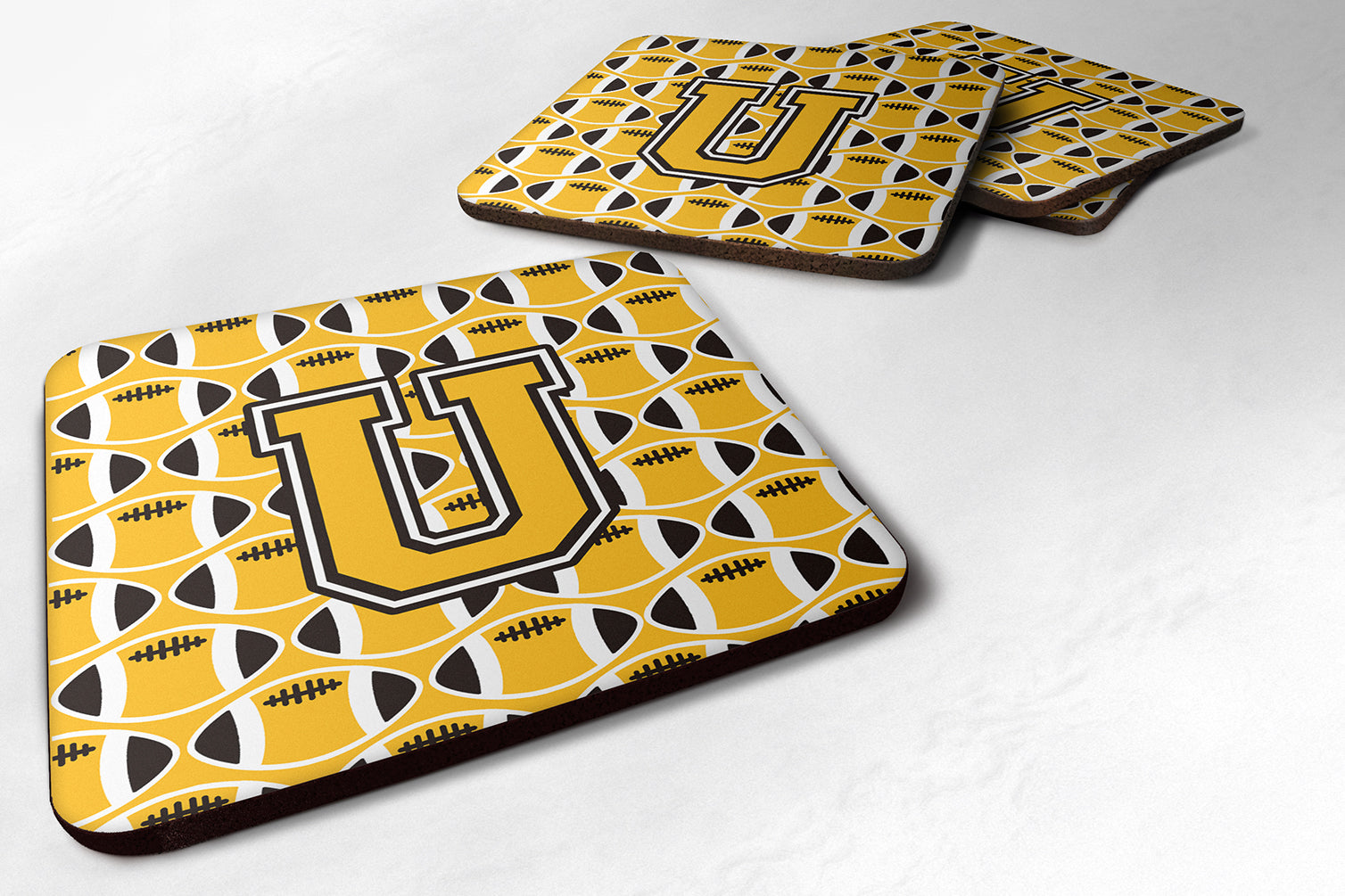 Letter U Football Black, Old Gold and White Foam Coaster Set of 4 CJ1080-UFC - the-store.com