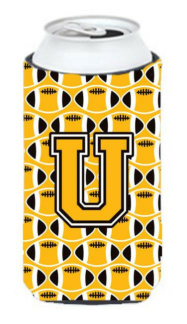 Letter U Football Black, Old Gold and White Tall Boy Beverage Insulator Hugger CJ1080-UTBC by Caroline&#39;s Treasures