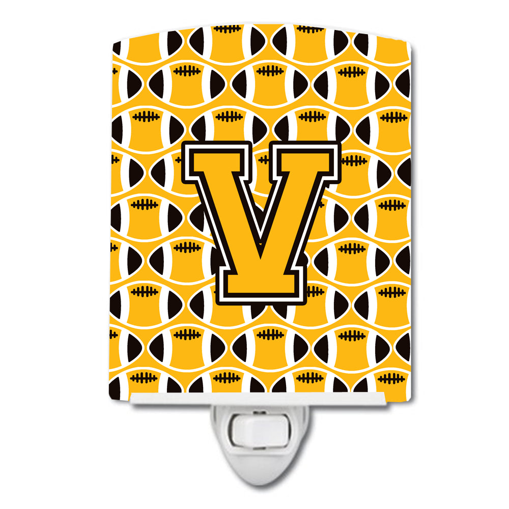 Letter V Football Black, Old Gold and White Ceramic Night Light CJ1080-VCNL - the-store.com