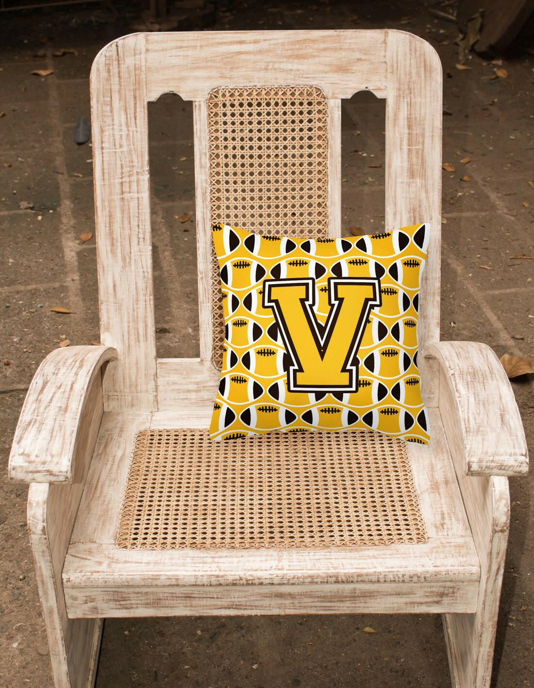 Letter V Football Black, Old Gold and White Fabric Decorative Pillow CJ1080-VPW1414 by Caroline's Treasures