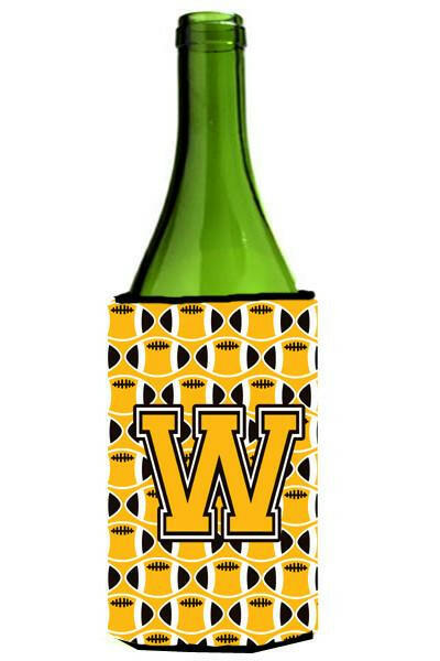 Letter W Football Black, Old Gold and White Wine Bottle Beverage Insulator Hugger CJ1080-WLITERK by Caroline's Treasures