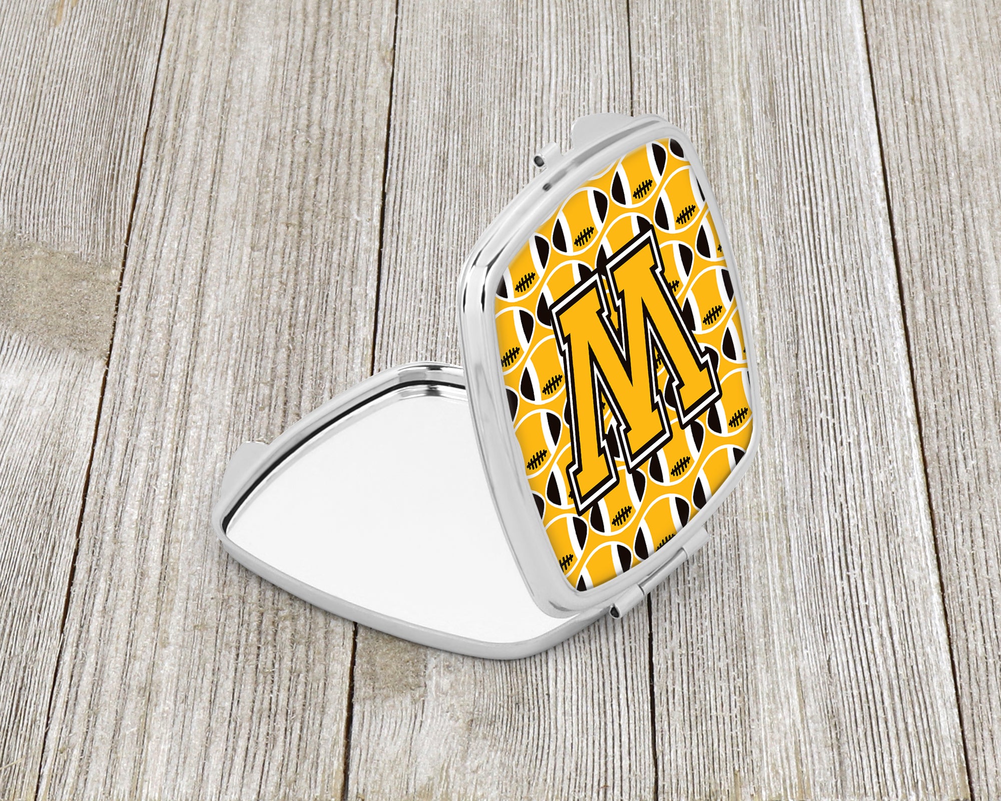 Letter W Football Black, Old Gold and White Compact Mirror CJ1080-WSCM  the-store.com.