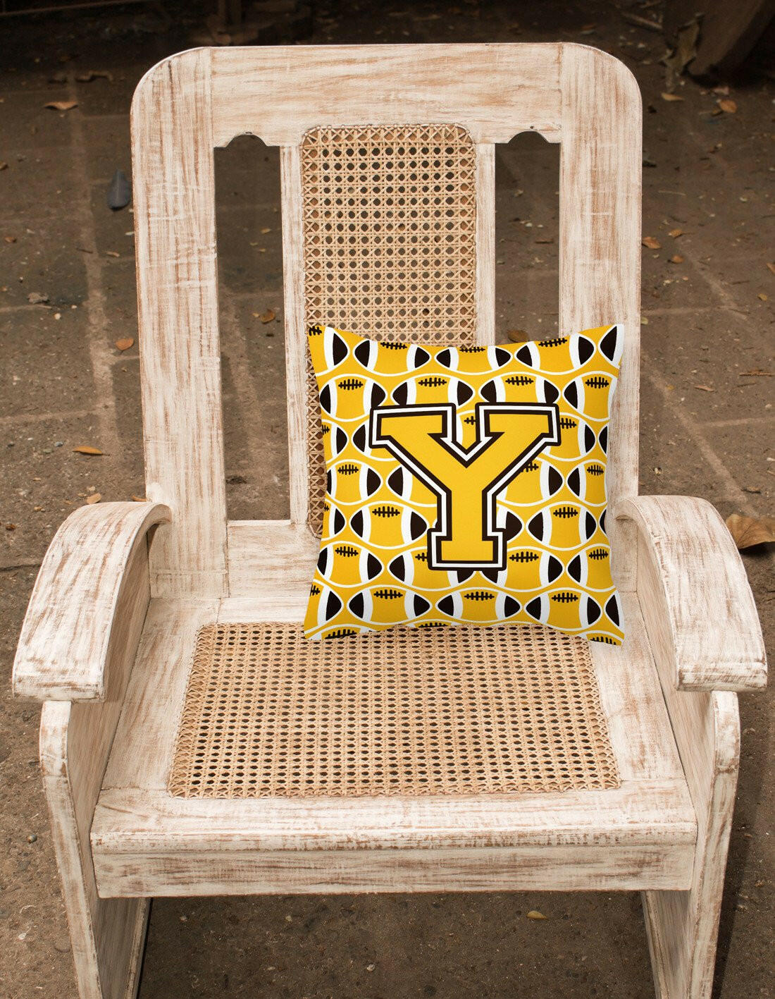 Letter Y Football Black, Old Gold and White Fabric Decorative Pillow CJ1080-YPW1414 by Caroline's Treasures