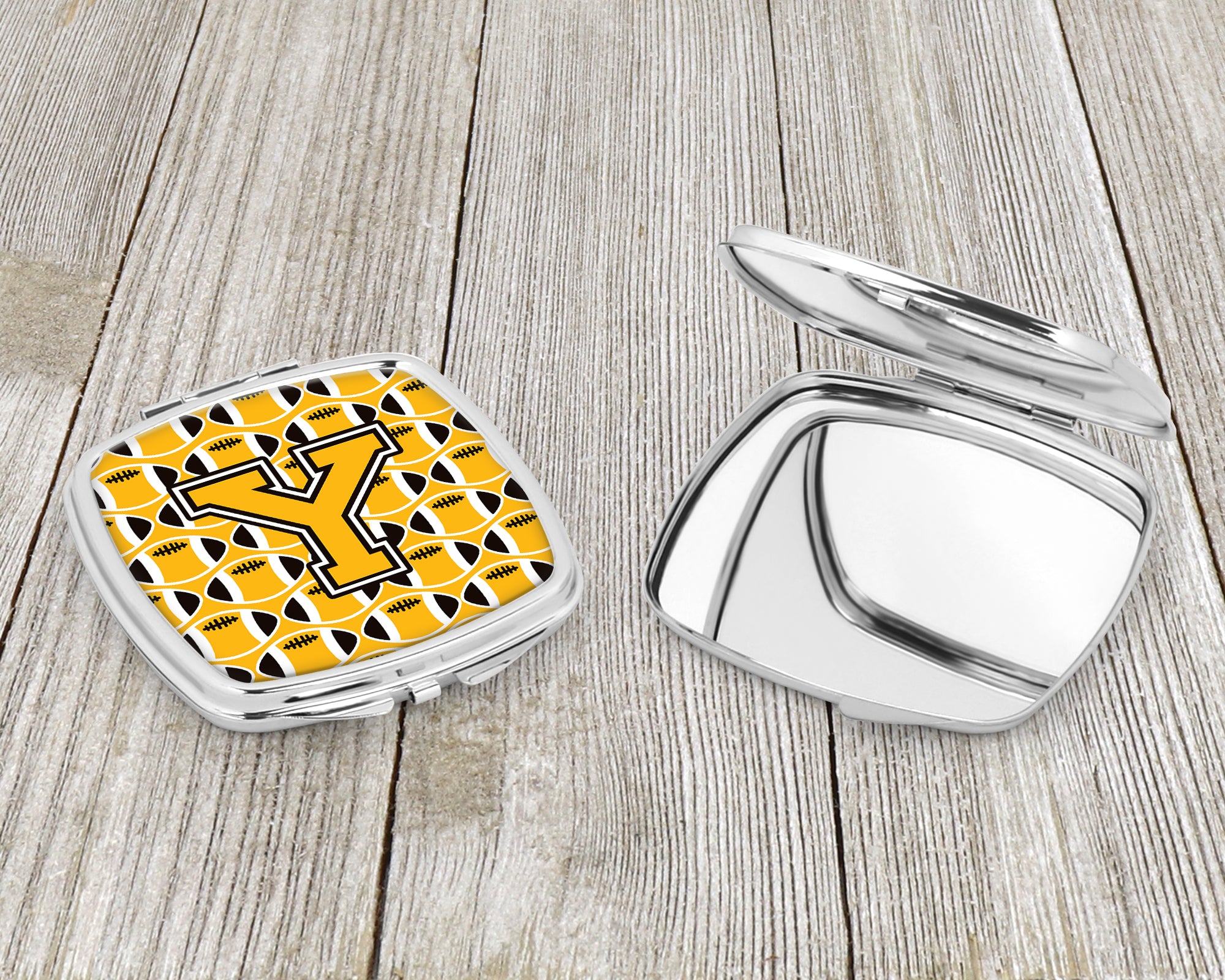Letter Y Football Black, Old Gold and White Compact Mirror CJ1080-YSCM  the-store.com.