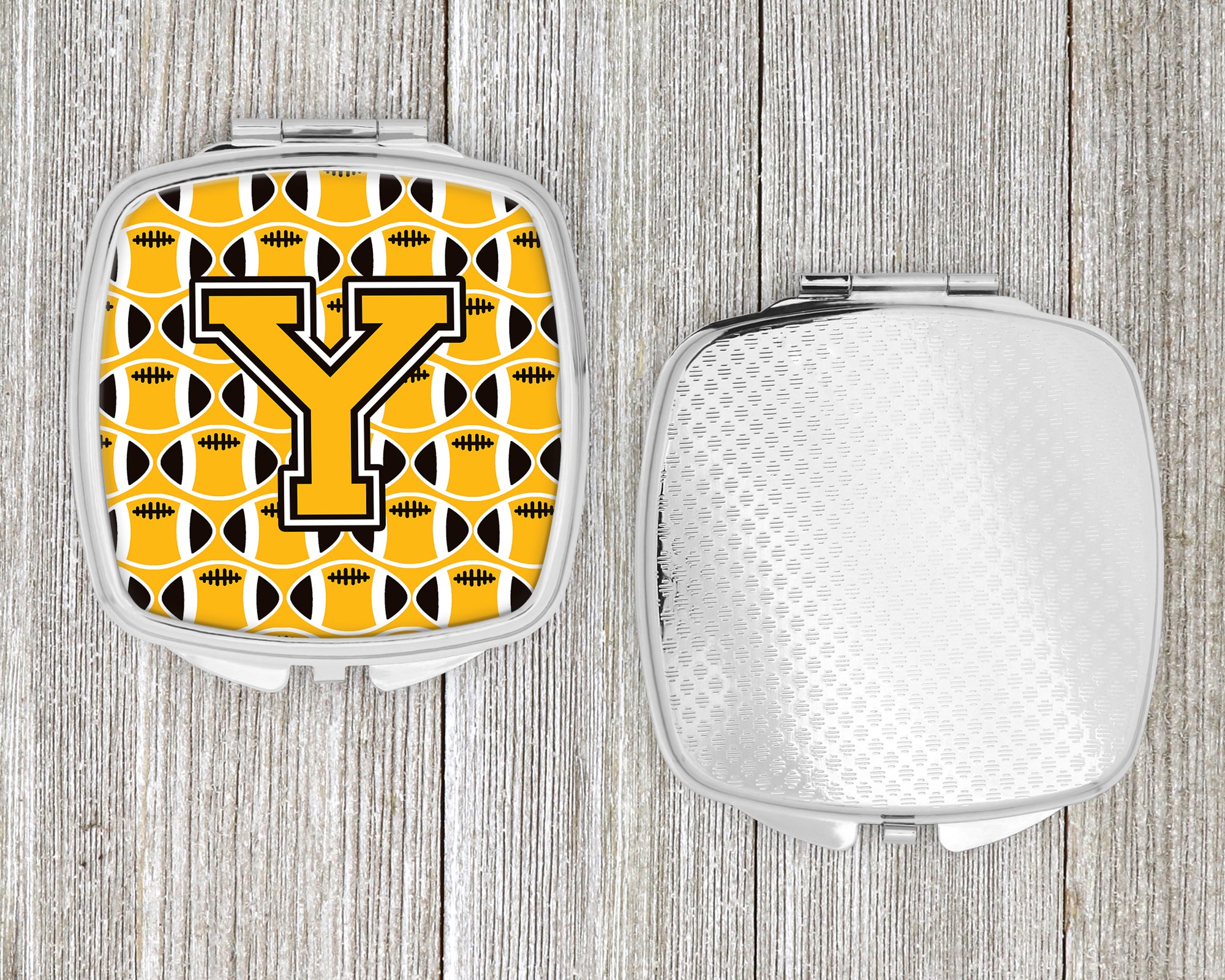 Letter Y Football Black, Old Gold and White Compact Mirror CJ1080-YSCM  the-store.com.