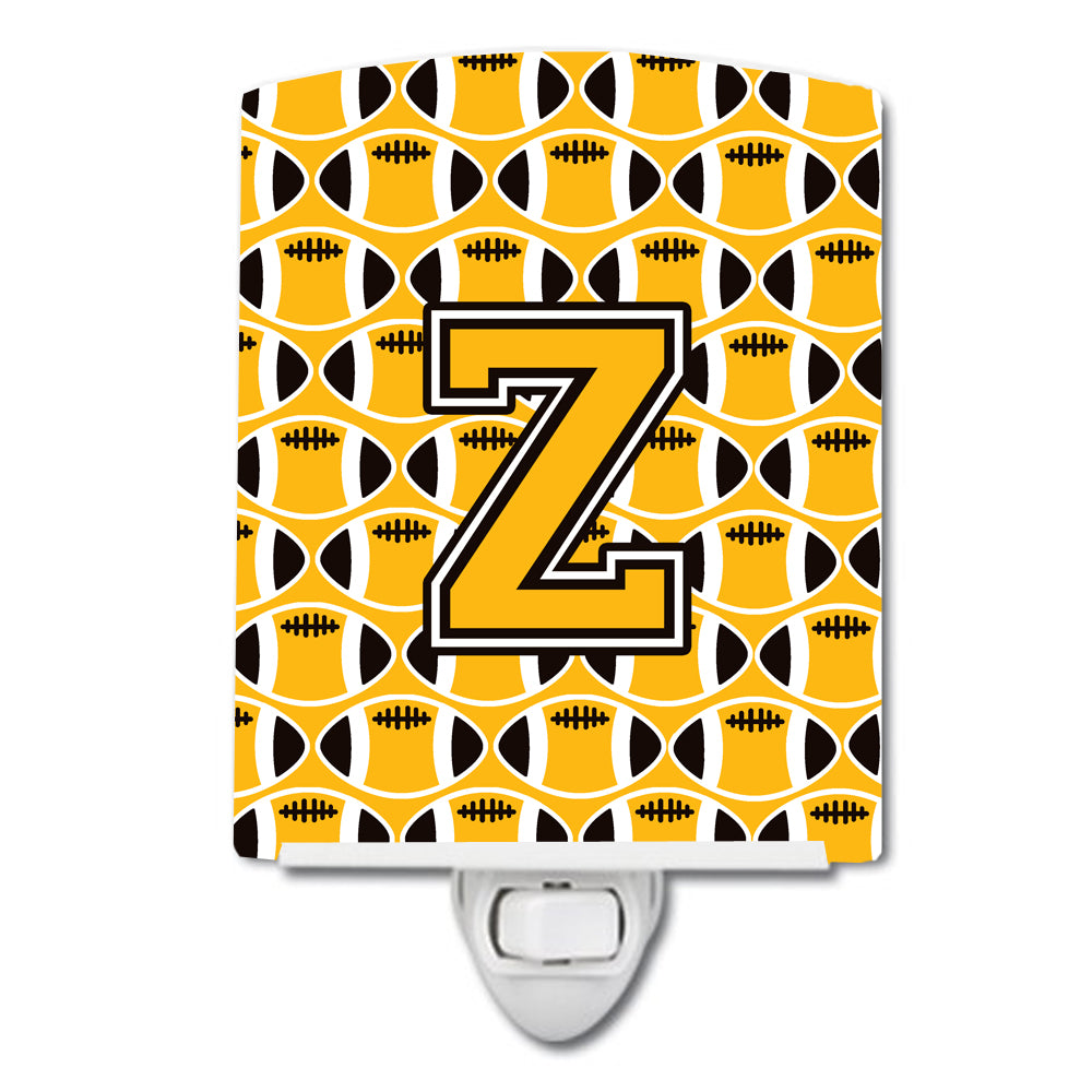 Letter Z Football Black, Old Gold and White Ceramic Night Light CJ1080-ZCNL - the-store.com