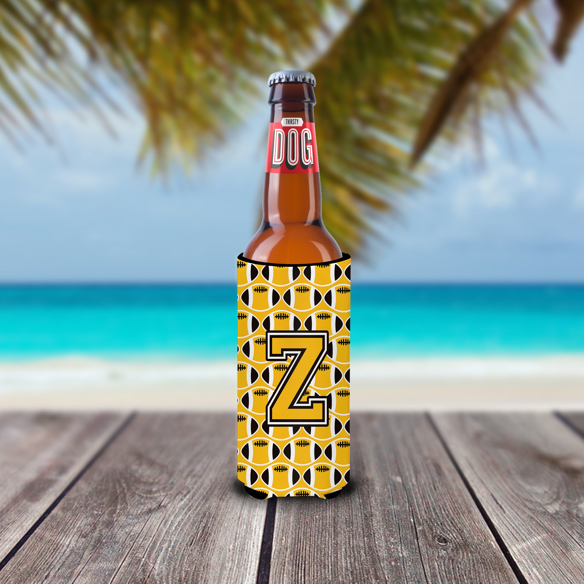 Letter Z Football Black, Old Gold and White Ultra Beverage Insulators for slim cans CJ1080-ZMUK.