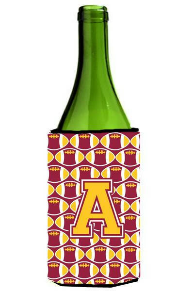 Letter A Football Maroon and Gold Wine Bottle Beverage Insulator Hugger CJ1081-ALITERK by Caroline&#39;s Treasures