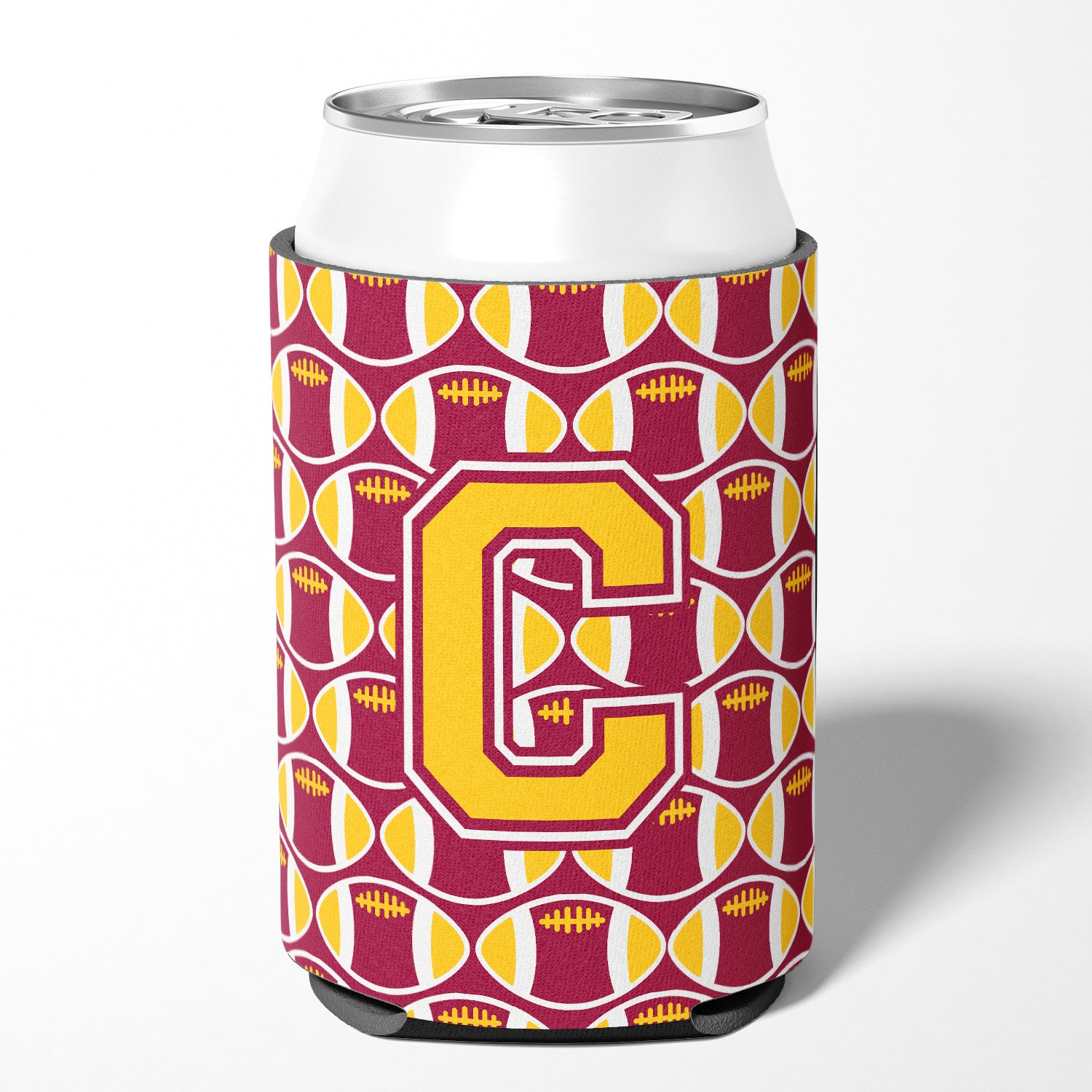 Letter C Football Maroon and Gold Can or Bottle Hugger CJ1081-CCC.