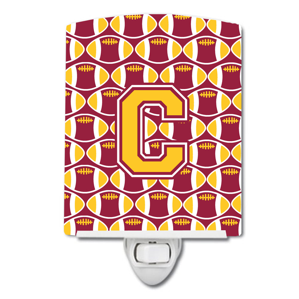 Letter C Football Maroon and Gold Ceramic Night Light CJ1081-CCNL - the-store.com