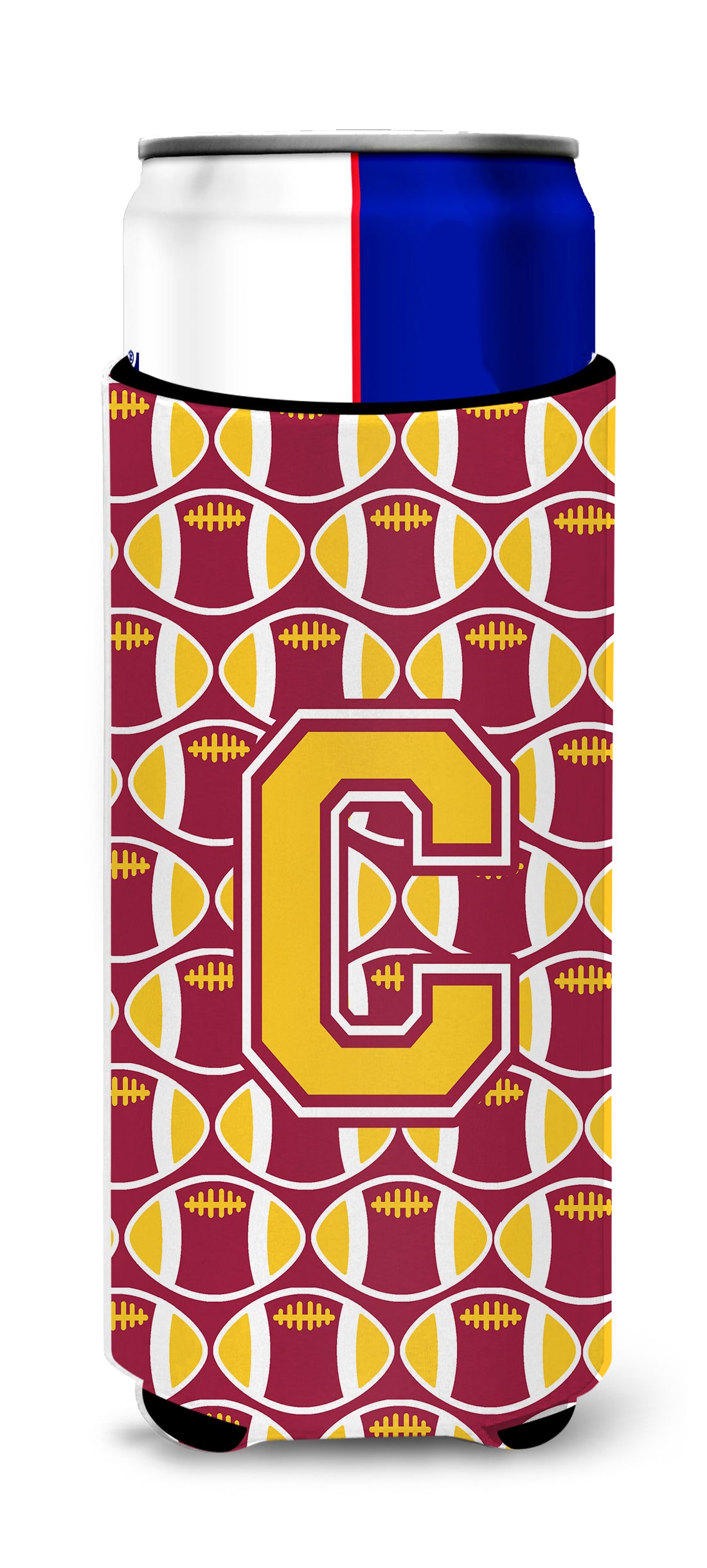 Letter C Football Maroon and Gold Ultra Beverage Insulators for slim cans CJ1081-CMUK.