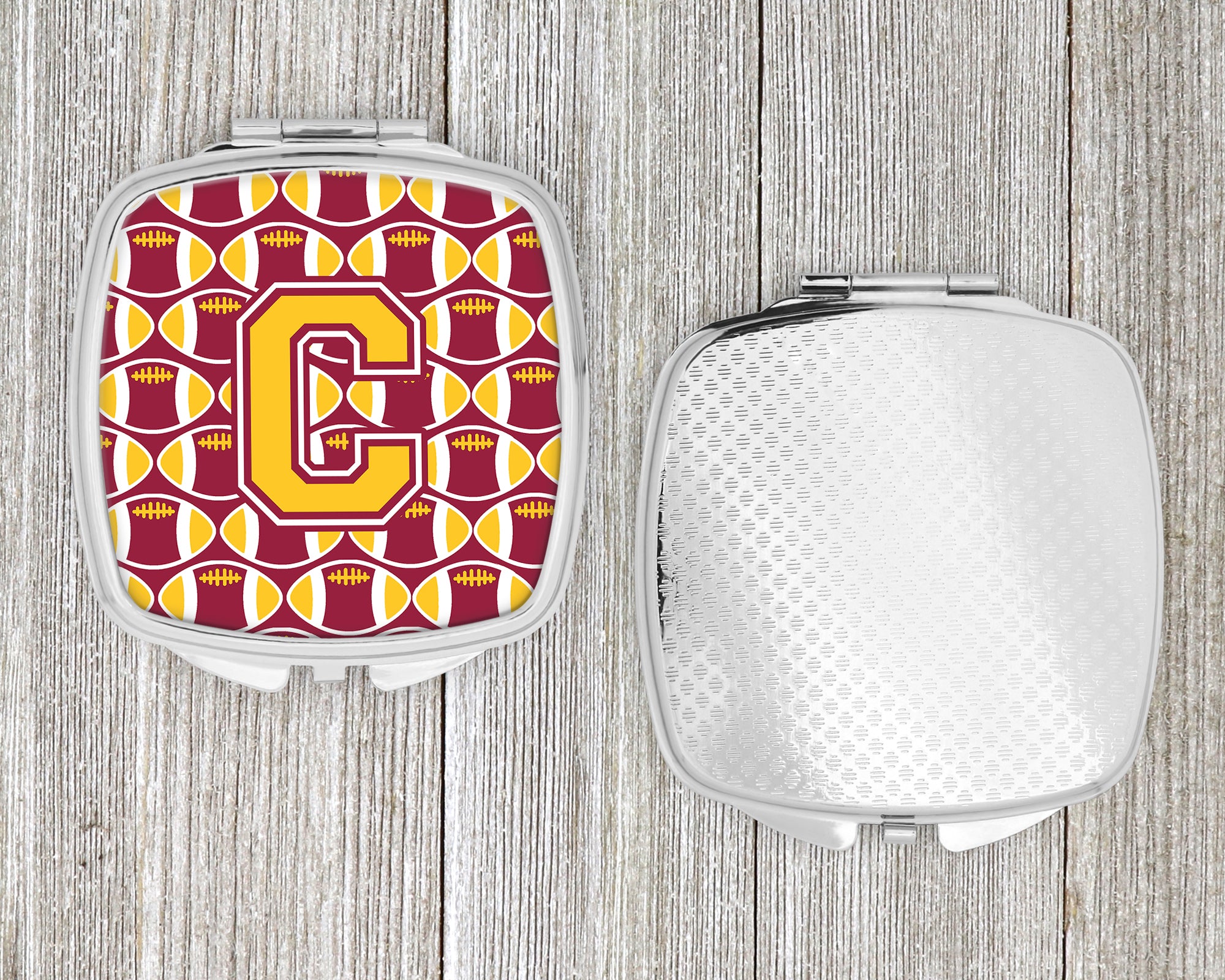 Letter C Football Maroon and Gold Compact Mirror CJ1081-CSCM  the-store.com.