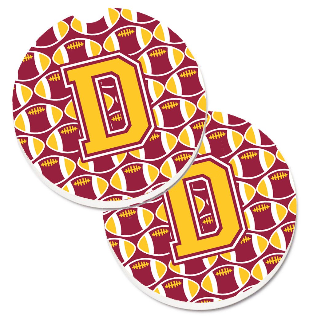 Letter D Football Maroon and Gold Set of 2 Cup Holder Car Coasters CJ1081-DCARC by Caroline's Treasures