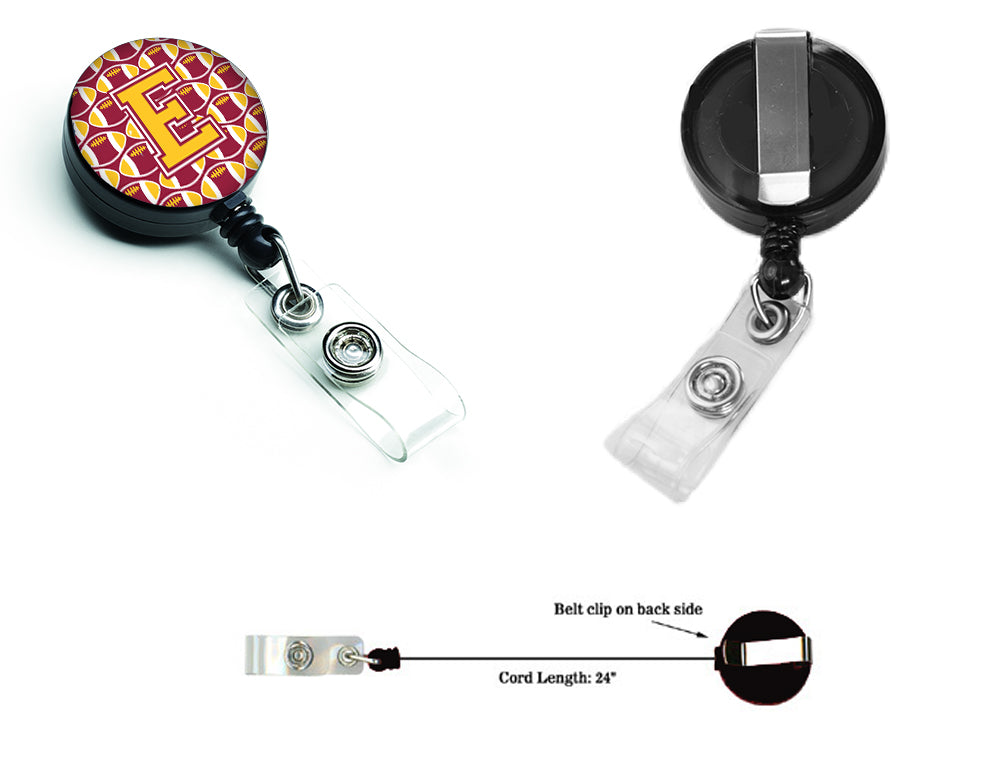 Letter E Football Maroon and Gold Retractable Badge Reel CJ1081-EBR.