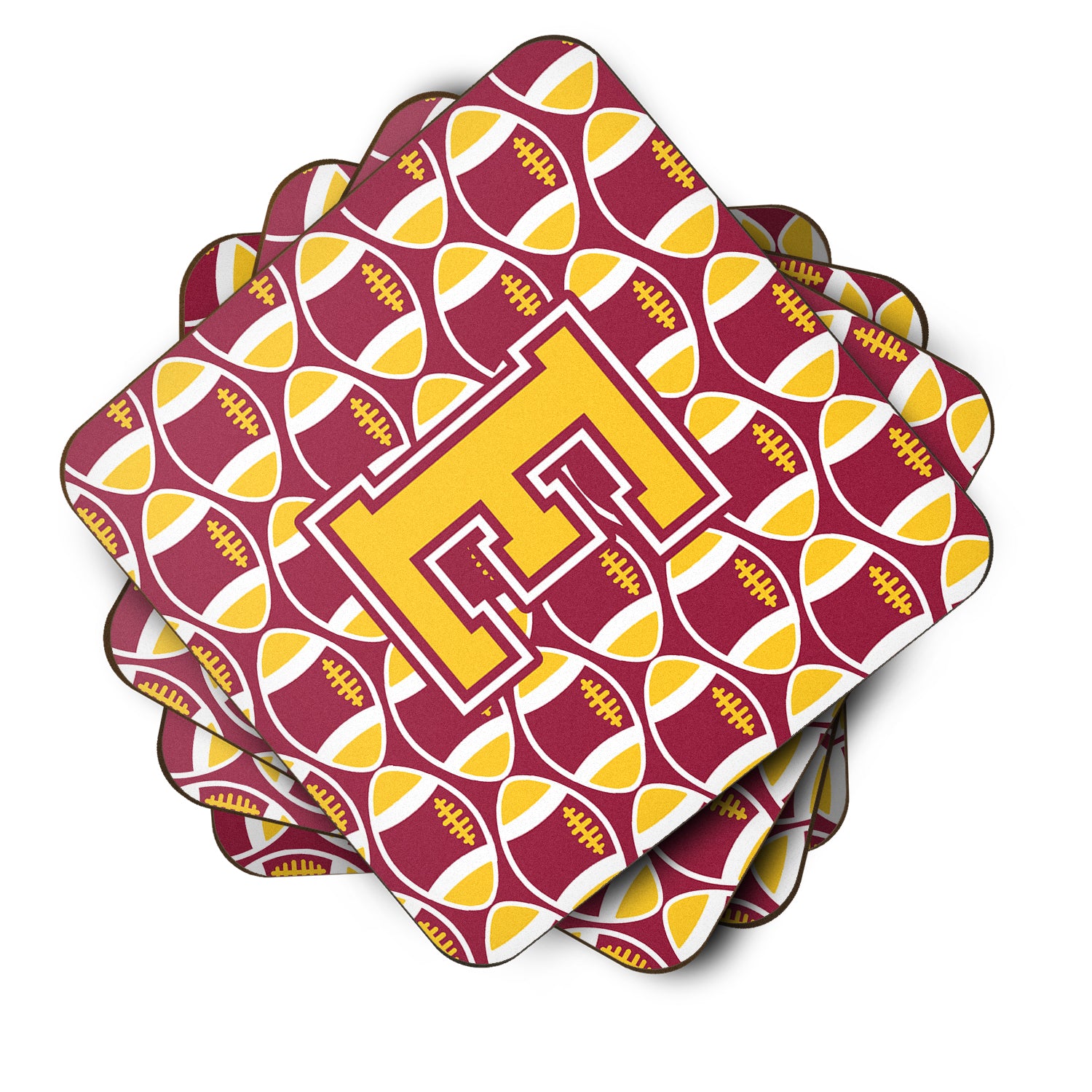 Letter E Football Maroon and Gold Foam Coaster Set of 4 CJ1081-EFC - the-store.com