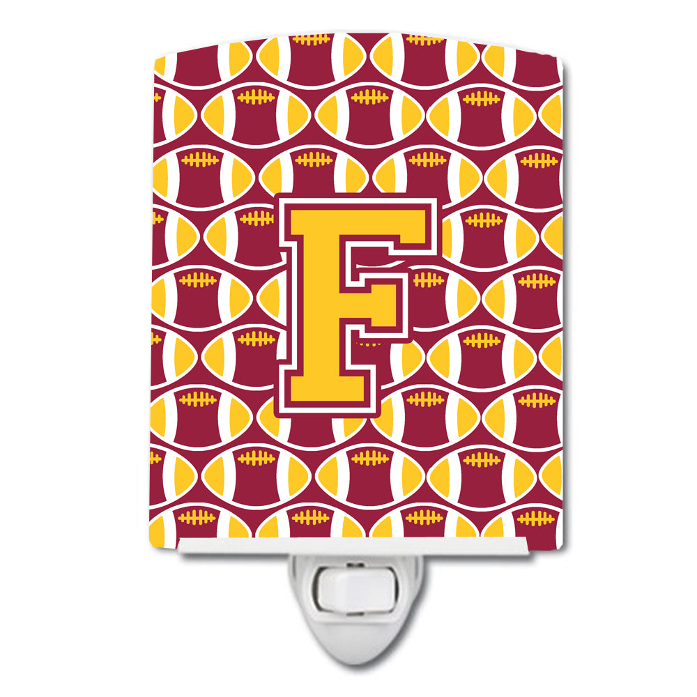 Letter F Football Maroon and Gold Ceramic Night Light CJ1081-FCNL - the-store.com