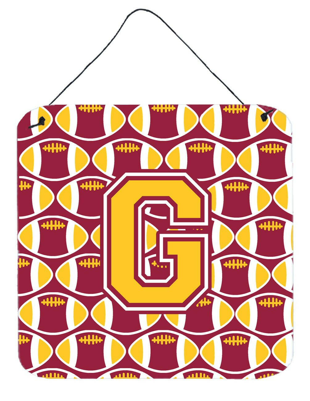 Letter G Football Maroon and Gold Wall or Door Hanging Prints CJ1081-GDS66 by Caroline&#39;s Treasures