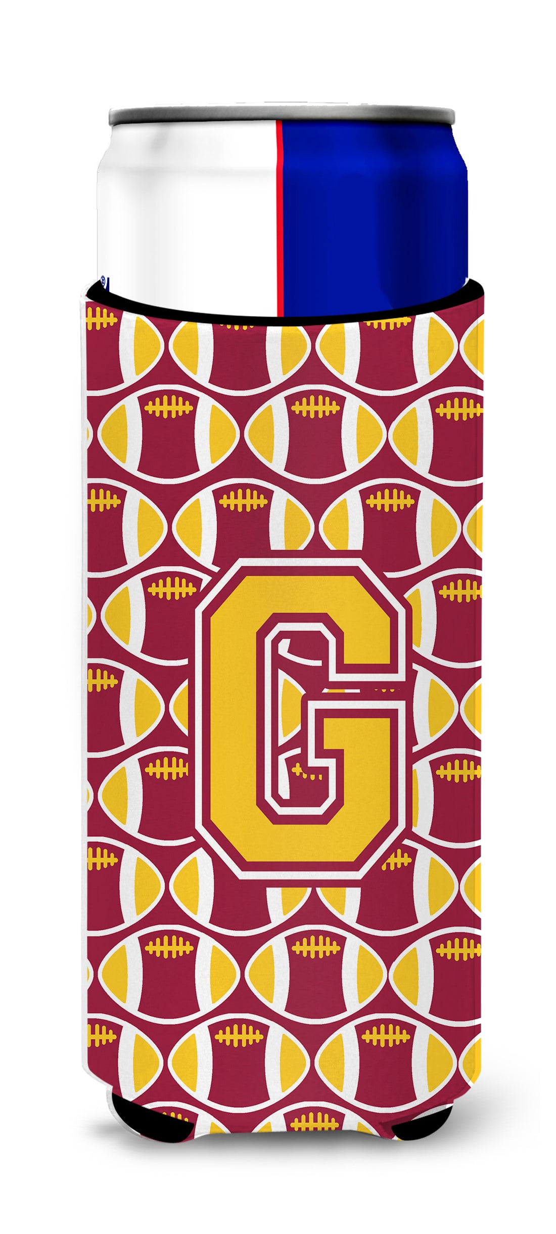 Letter G Football Maroon and Gold Ultra Beverage Insulators for slim cans CJ1081-GMUK.