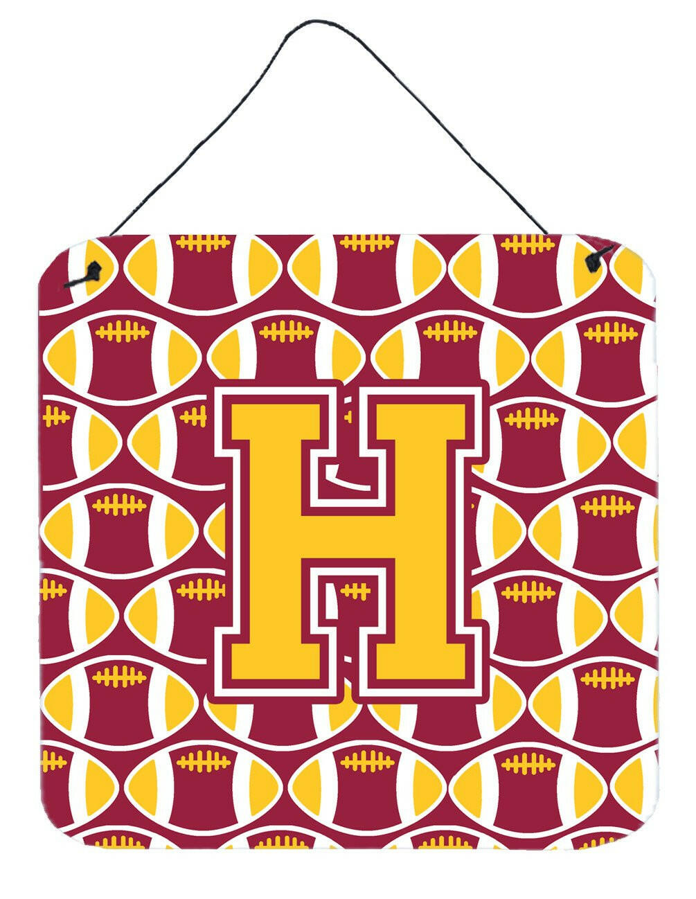 Letter H Football Maroon and Gold Wall or Door Hanging Prints CJ1081-HDS66 by Caroline&#39;s Treasures