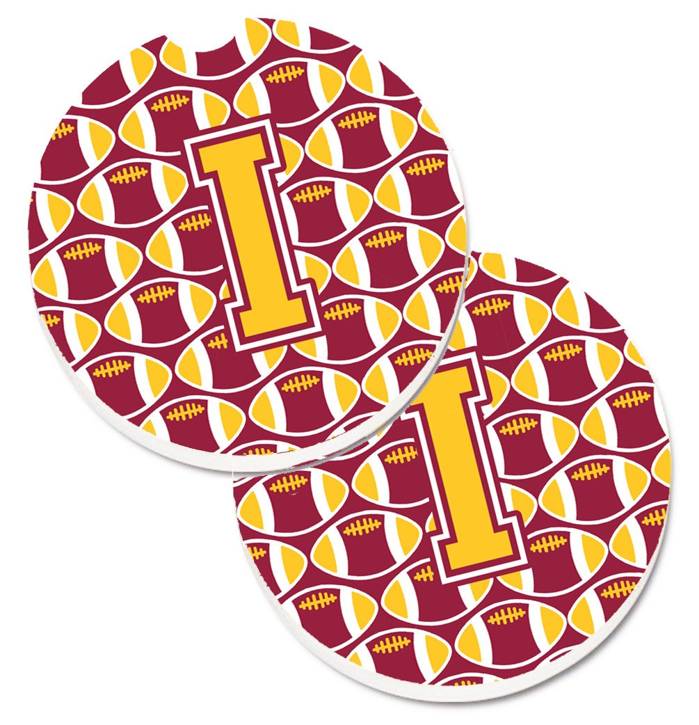 Letter I Football Maroon and Gold Set of 2 Cup Holder Car Coasters CJ1081-ICARC by Caroline&#39;s Treasures
