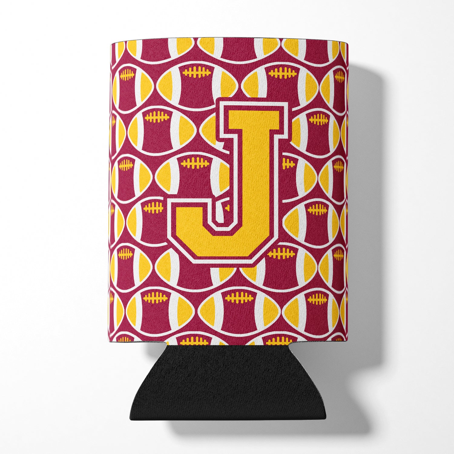 Letter J Football Maroon and Gold Can or Bottle Hugger CJ1081-JCC.