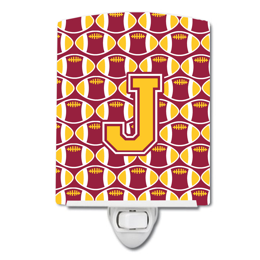 Letter J Football Maroon and Gold Ceramic Night Light CJ1081-JCNL - the-store.com