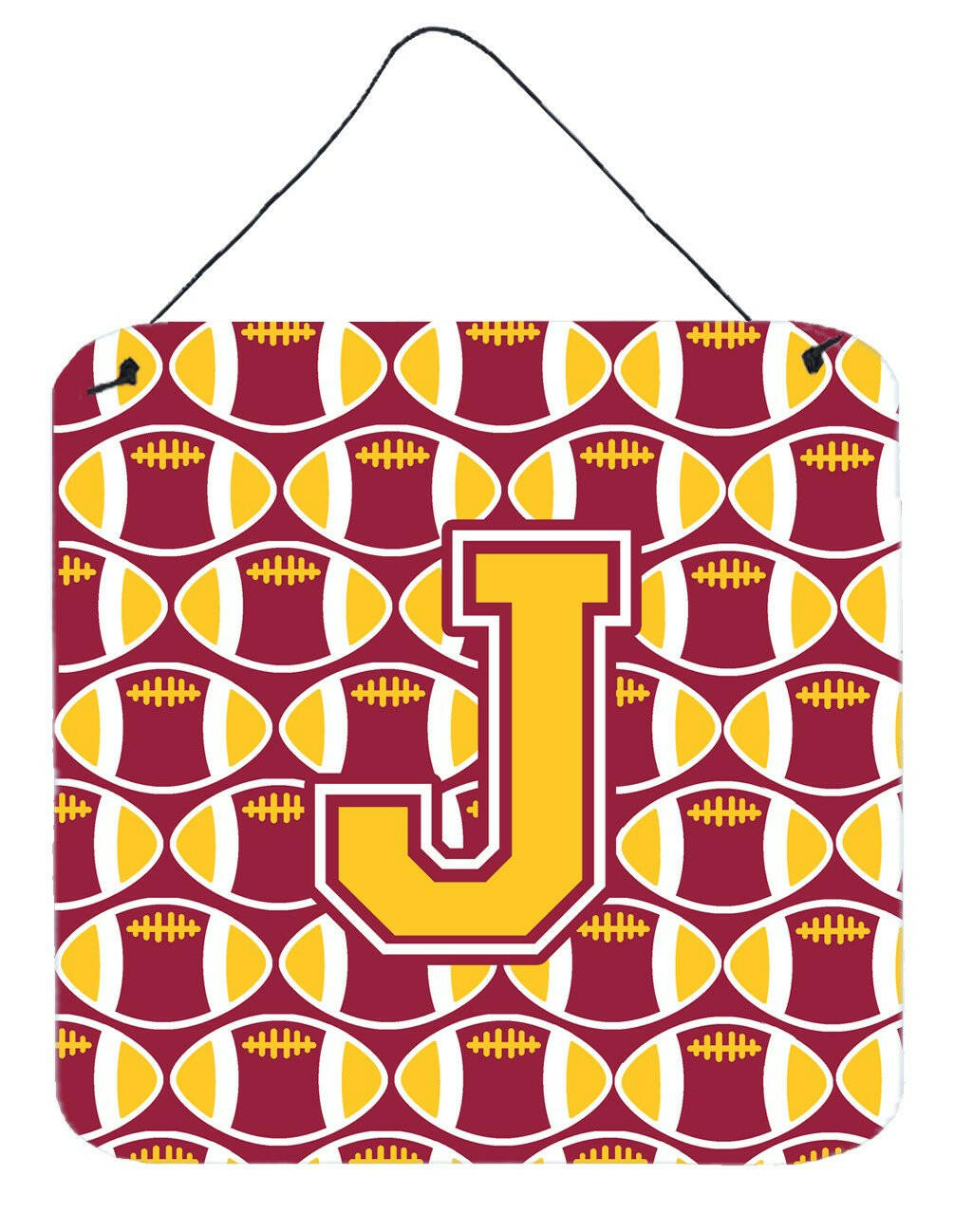 Letter J Football Maroon and Gold Wall or Door Hanging Prints CJ1081-JDS66 by Caroline's Treasures