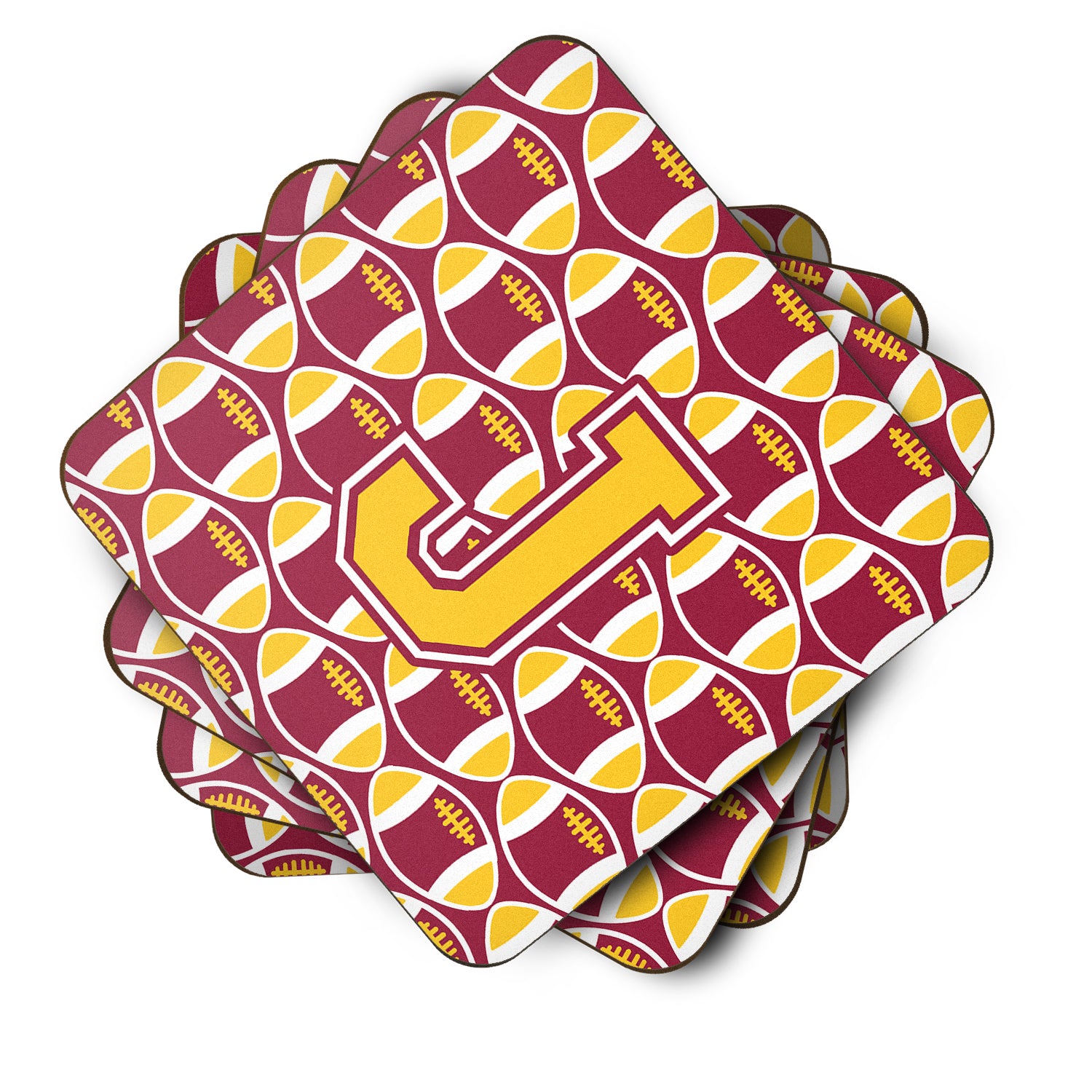 Letter J Football Maroon and Gold Foam Coaster Set of 4 CJ1081-JFC - the-store.com