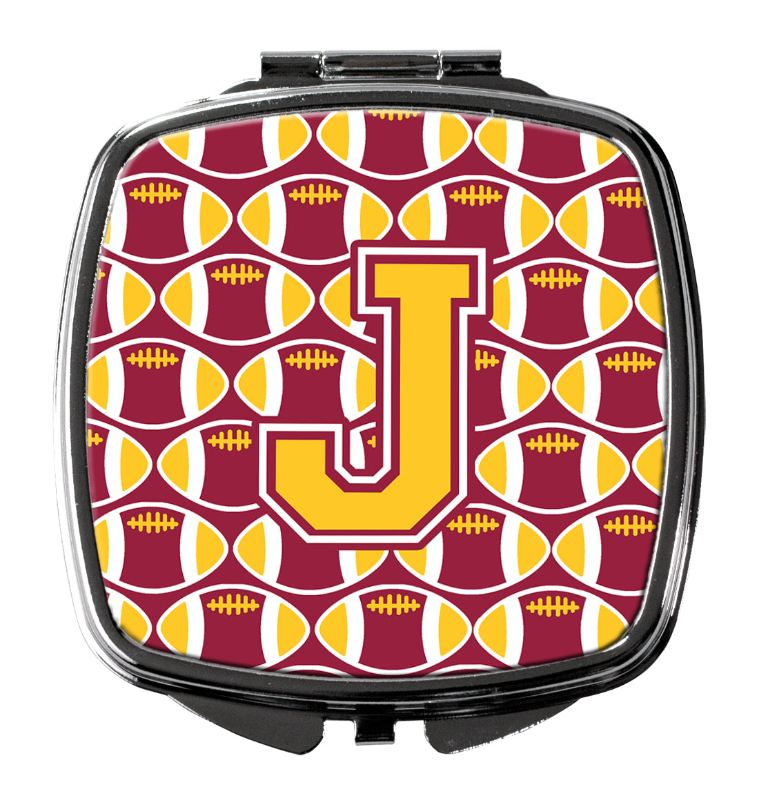 Letter J Football Maroon and Gold Compact Mirror CJ1081-JSCM  the-store.com.