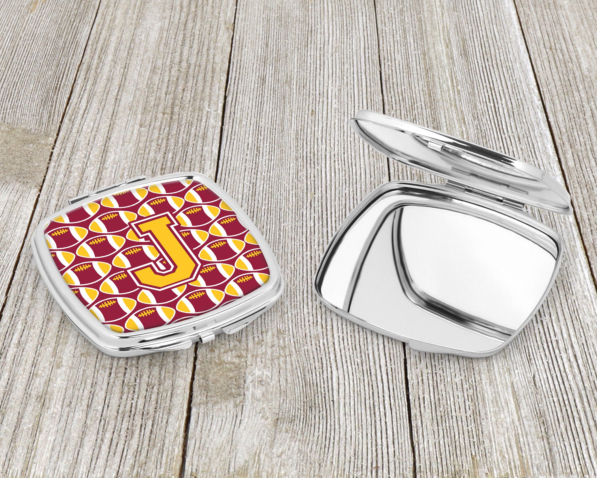 Letter J Football Maroon and Gold Compact Mirror CJ1081-JSCM  the-store.com.