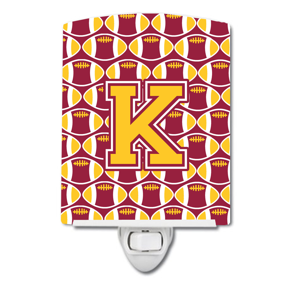 Letter K Football Maroon and Gold Ceramic Night Light CJ1081-KCNL - the-store.com