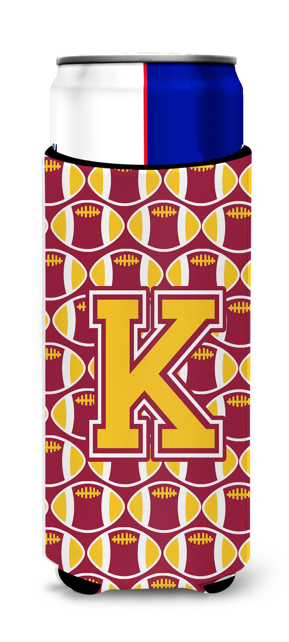 Letter K Football Maroon and Gold Ultra Beverage Insulators for slim cans CJ1081-KMUK.