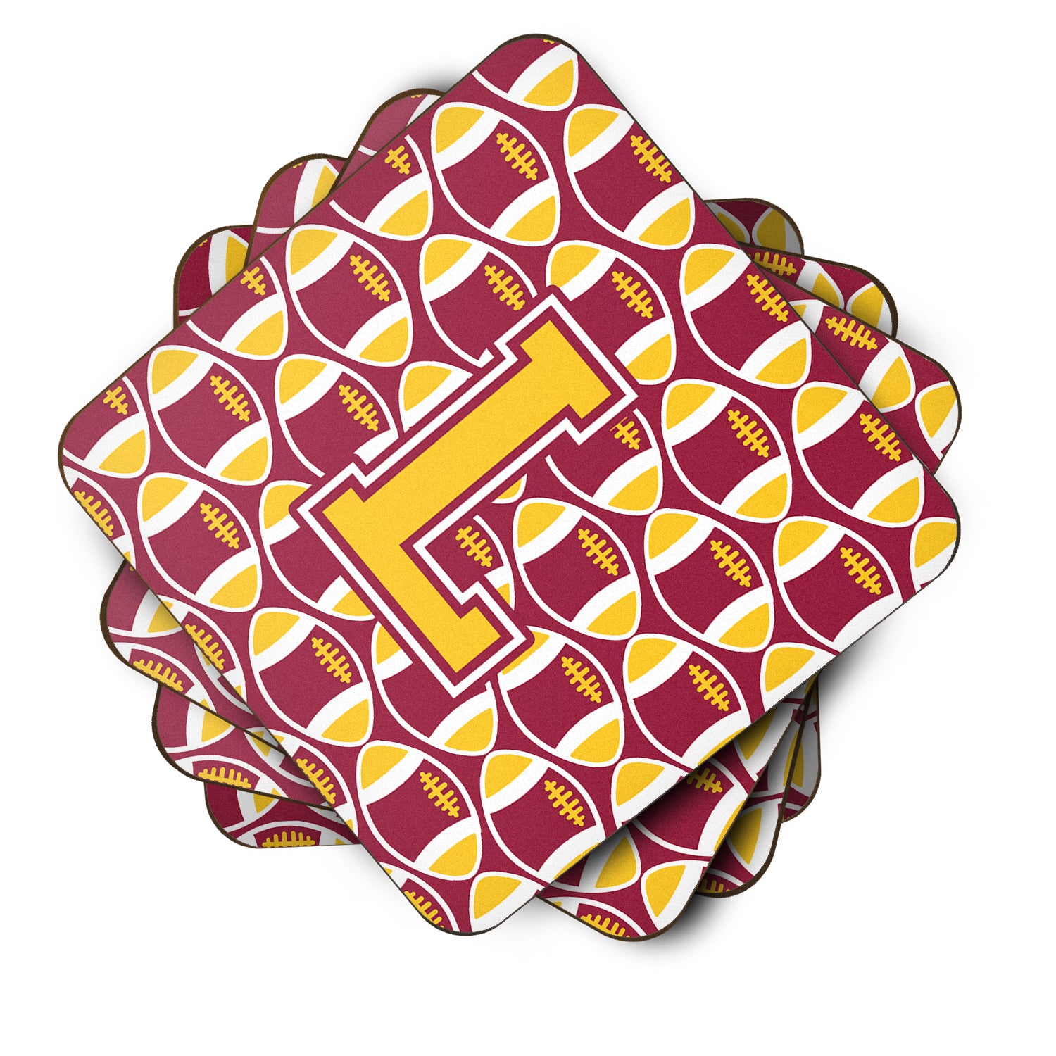 Letter L Football Maroon and Gold Foam Coaster Set of 4 CJ1081-LFC - the-store.com