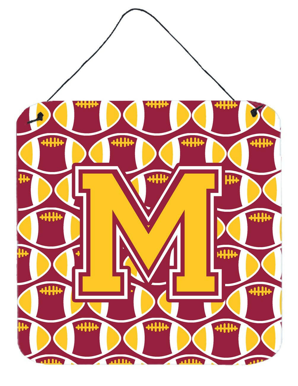 Letter M Football Maroon and Gold Wall or Door Hanging Prints CJ1081-MDS66 by Caroline's Treasures